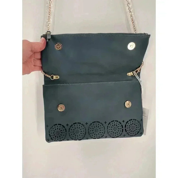 New Tags Urban Expressions Crossbody Shoulder Bag Vegan Leather Blue Gold Chain - Picture 6 of 10